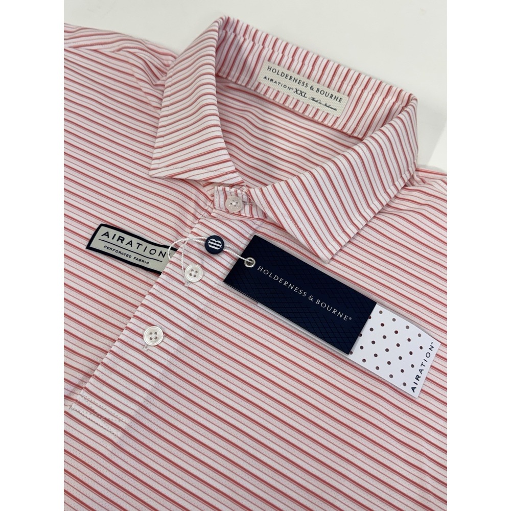 NWT Holderness & Bourne Turnbull Stripe AIRATION Golf Polo Shirt Mens XXL $118